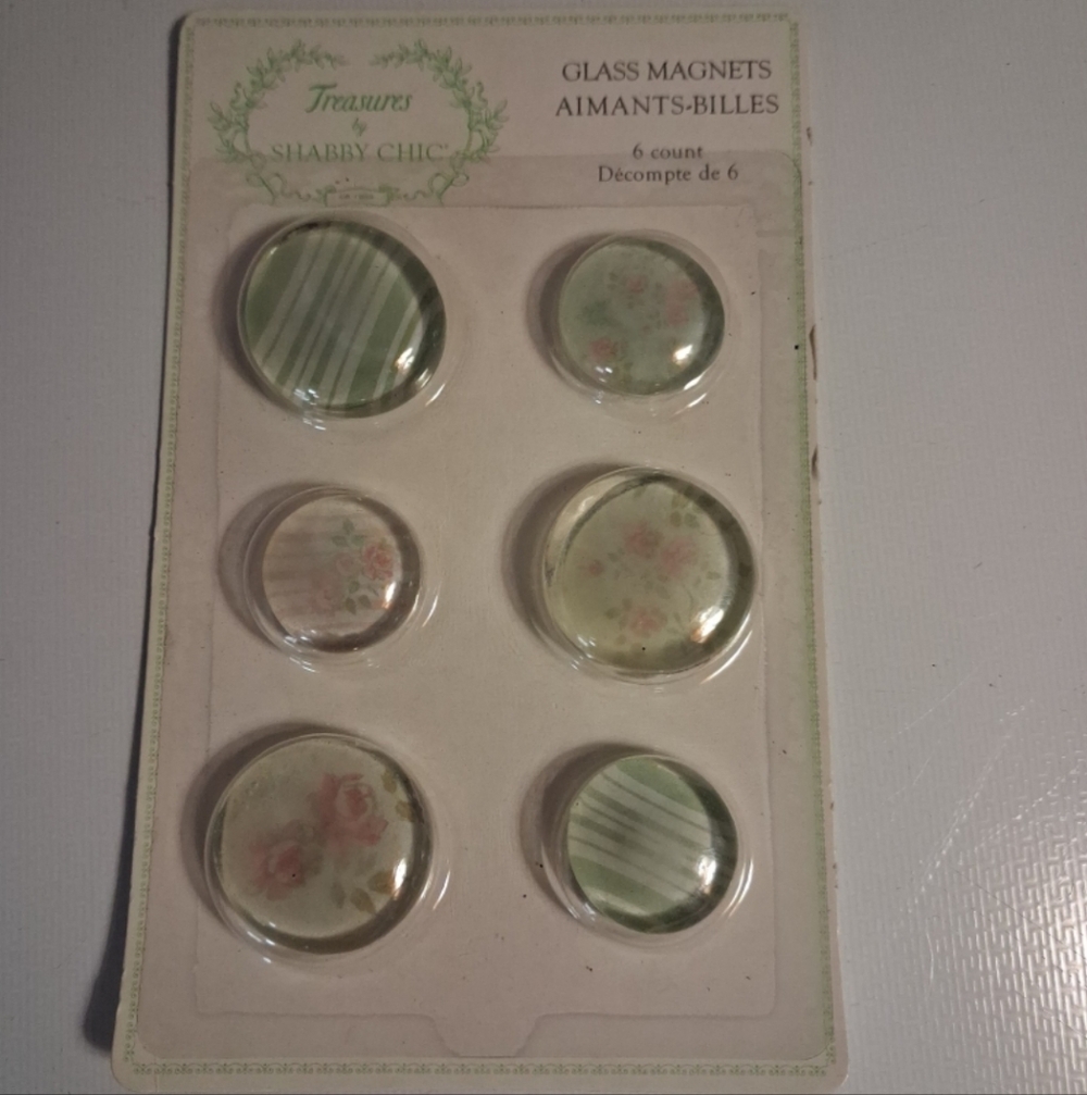 Shabby Chic Floral Glass Magnets - Soft Green and Pink